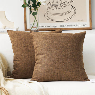 Set of 2 Euro Shams 24x24 Throw Pillow Covers Decoration Solid Linen Euro Pillowcases Large Cushion Covers, 24x24