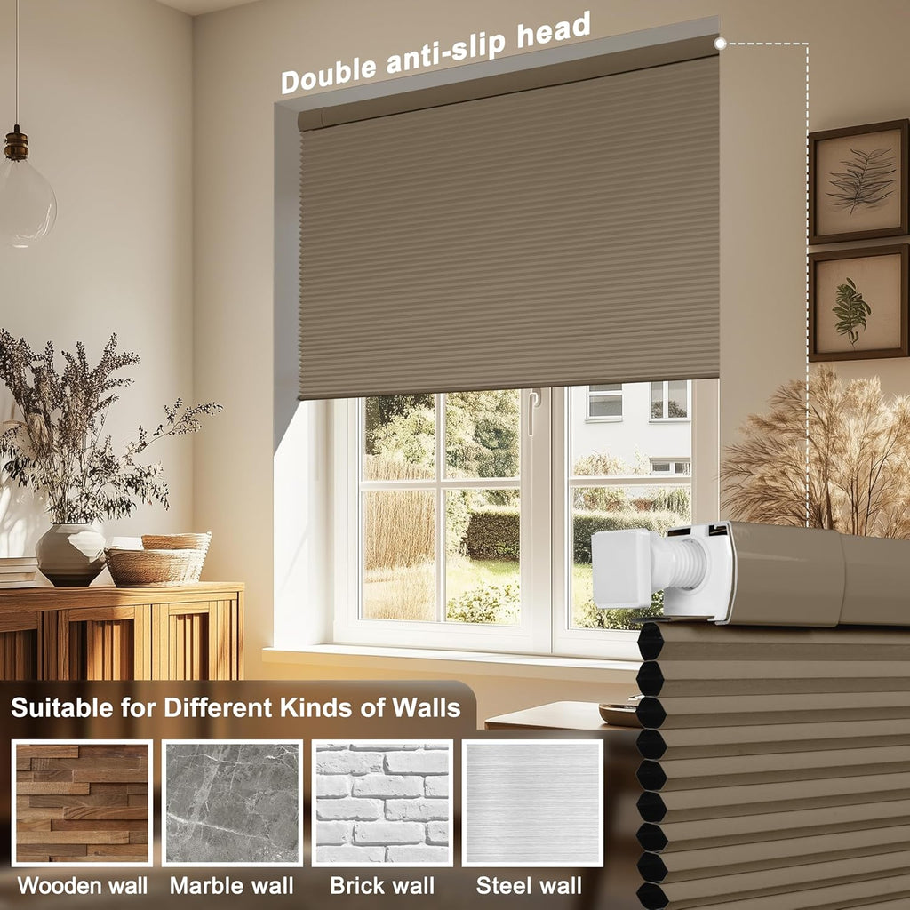 No Drill Blackout Cellular Shades,Brown,18" W x 36" H