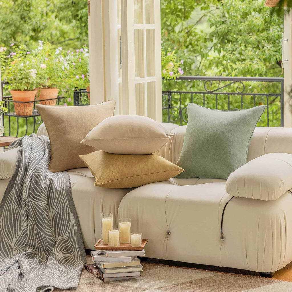 Outdoor Throw Pillows 18x18 Waterproof Square Pillow Covers Decorative Pillowcase, Set of 4, 18 x 18 Inch, Beige