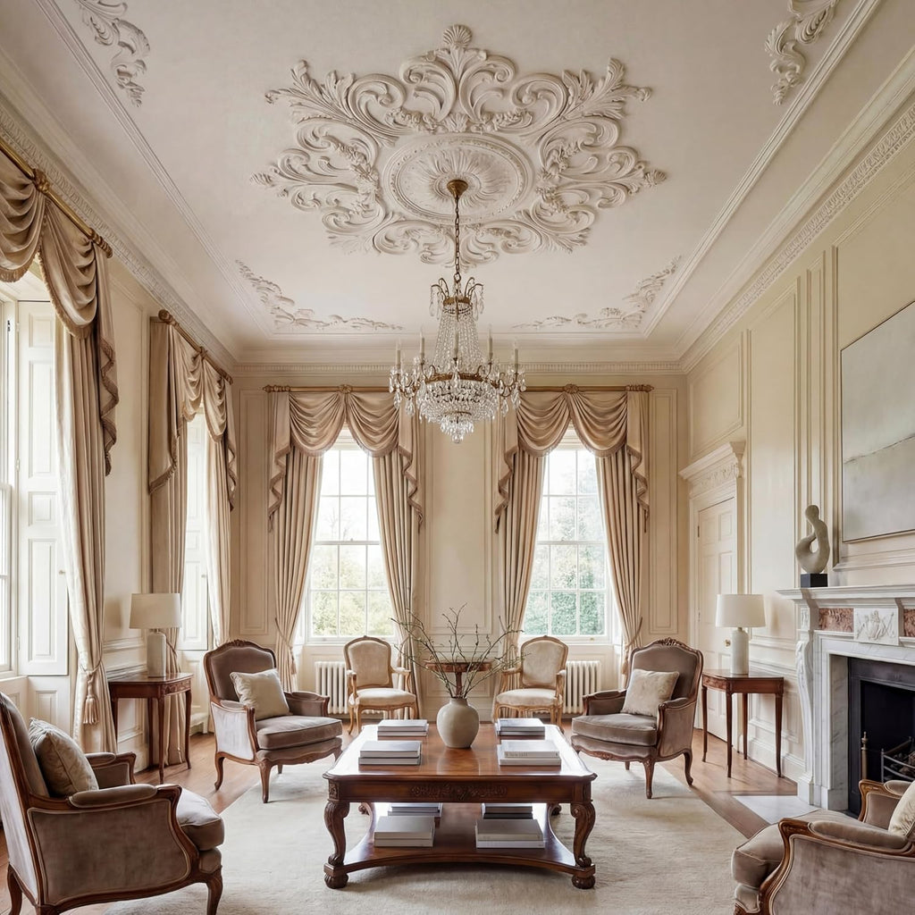 9 Pcs 2.36'' ID Ceiling Molding Set Large 28 Inch PU Ceiling Medallion Combination Decorative with 4 Pcs Corner French