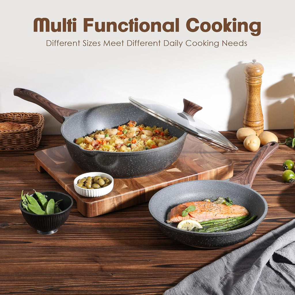 16Pcs Pots and Pans Set Non Stick, Granite Cookware Set PFOA Free | Induction Compatible, Even & Fast Heating, Easy