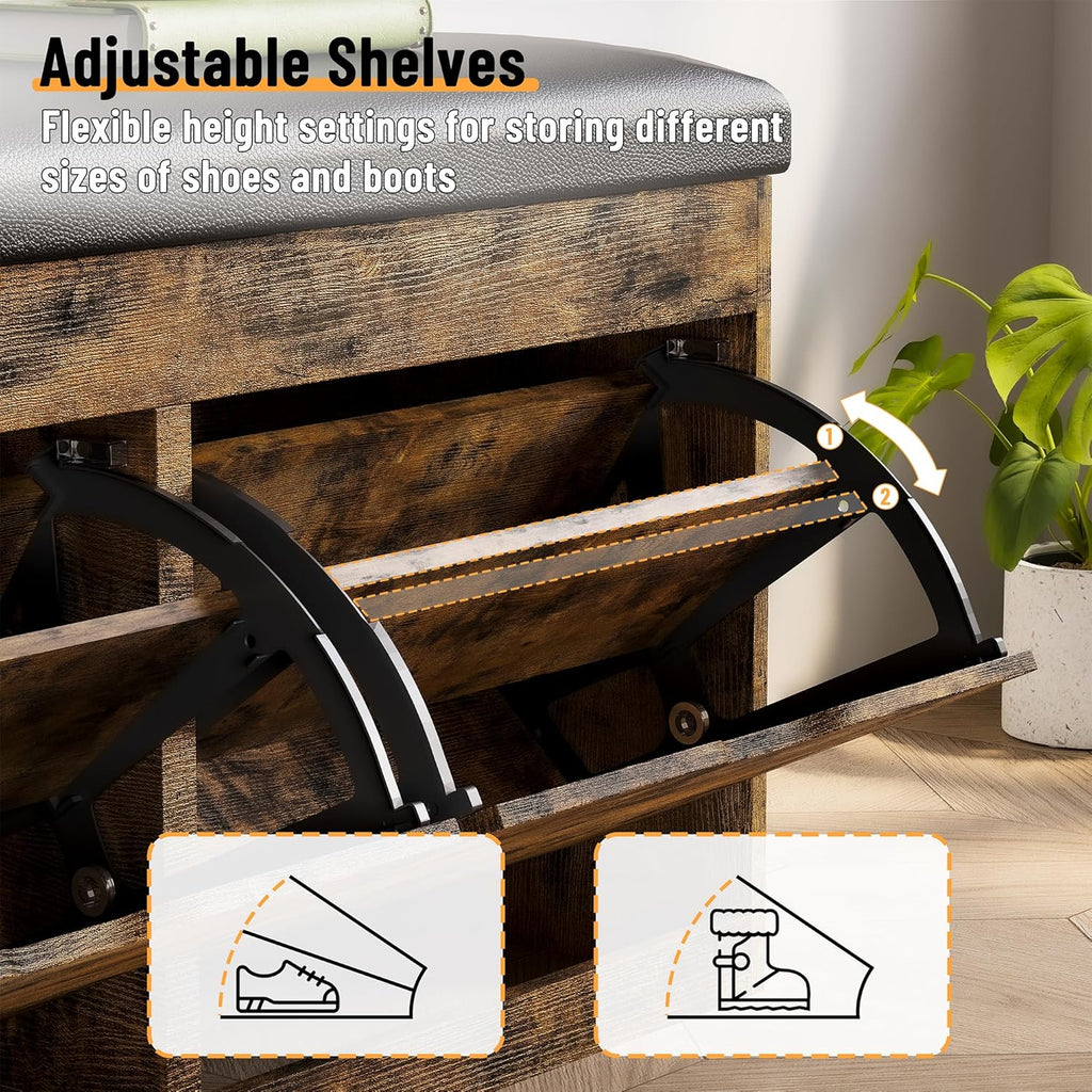40" Shoe Storage Bench with 2 Flip Drawers & Padded Seat Cushion, Shoe Cabinet with Lift Top Storage Box, Shoe Bench