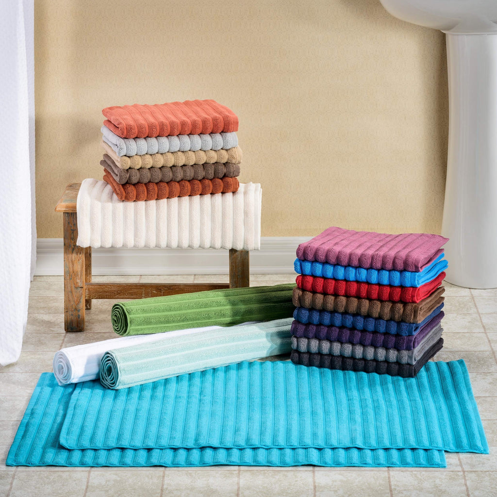 Striped Bath Mat 2-Pack, 100% Combed Cotton, Luxury Spa Ribbed Texture, Durable and Washable Bathroom Mats - Terrace
