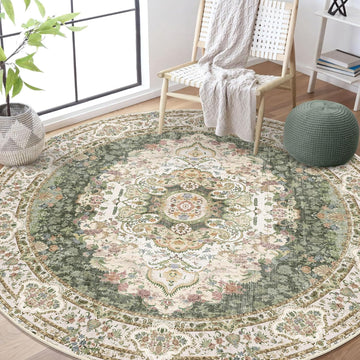 Green Round Rug 6ft,Large Circle Area Rugs for Bedroom Living Room Dining Room,Washable Boho Vintage