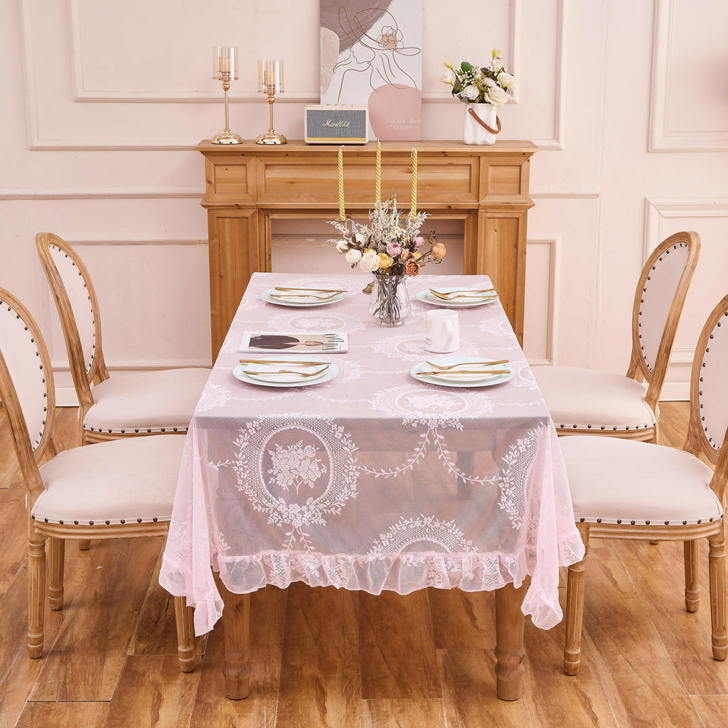 Pink Lace Tablecloth Vintage Table Cloth (Pink, 55"x70", Rectangular)