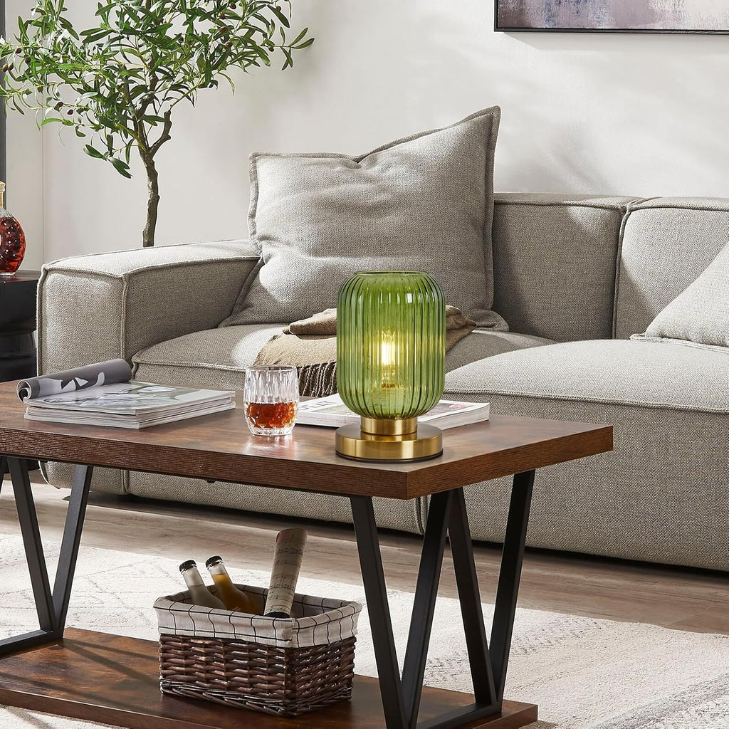 Glass Table Lamps Mid Century Modern Globe, Dimmable Green Table Lamp, Small Gold Table Lamp