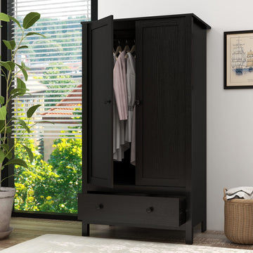 2 Door Wardrobe, Armoire with Drawer (Black)