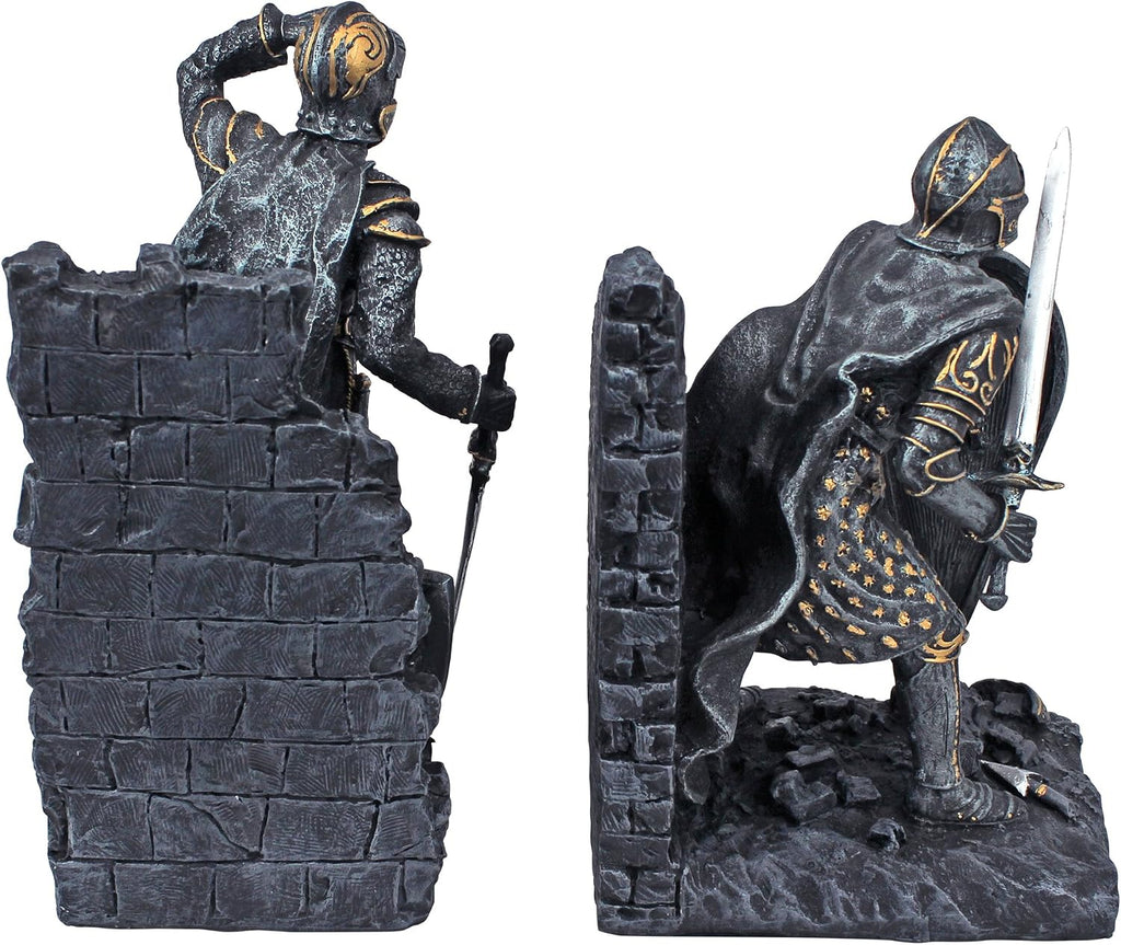 Arthurian Knight Bookends,Grey Stone,8 Inch, Set of Two
