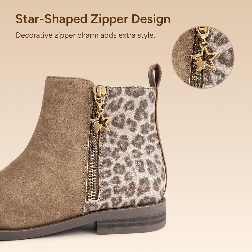 Girls Ankle Boots Glitter Fall Shoes(Leopard, 13ML)