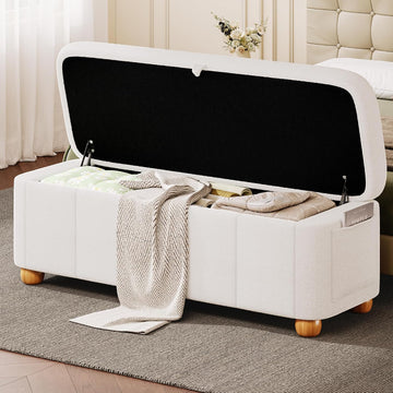 47.4" Ottoman with Storage, End of Bed Bench with Soft Upholstered Seat, Storage Ottoman Bench with Side Pocket