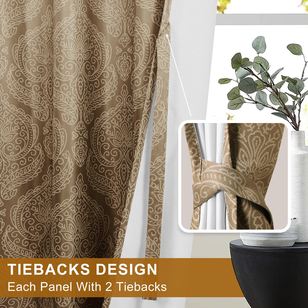 Damask Pattern Curtains 102 Inches, 2 Panels, Taupe