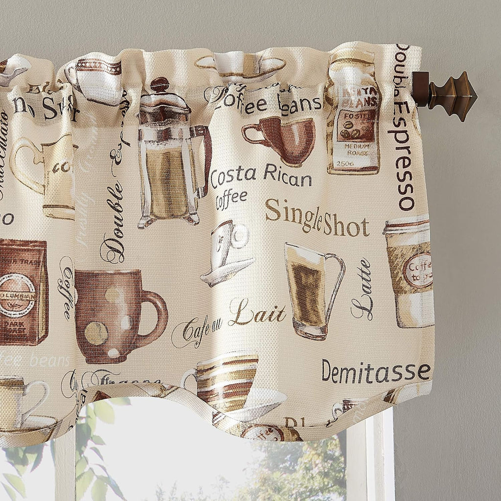 Bristol Coffee Shop Semi-Sheer Rod Pocket Kitchen Curtain Valance and Tiers Set, Ivory Off-White