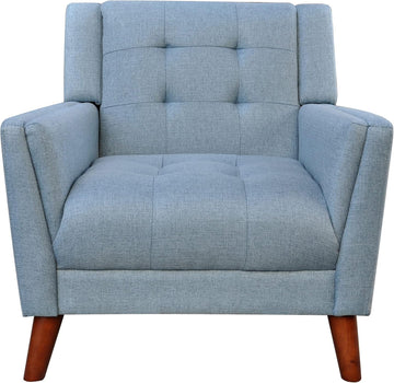 Alisa Mid Century Modern Fabric Arm Chair, Blue and Walnut