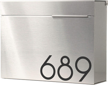 Modern Design Mailbox, Wall-Mount Mailbox Mitch SE (Brushed Stainless Steel with Engraved Numbers)