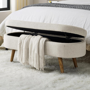43.5" Ottoman with Storage, Storage Ottoman Bench with Safety Hinge, Linen End of Bed Bench, Upholstered Entryway