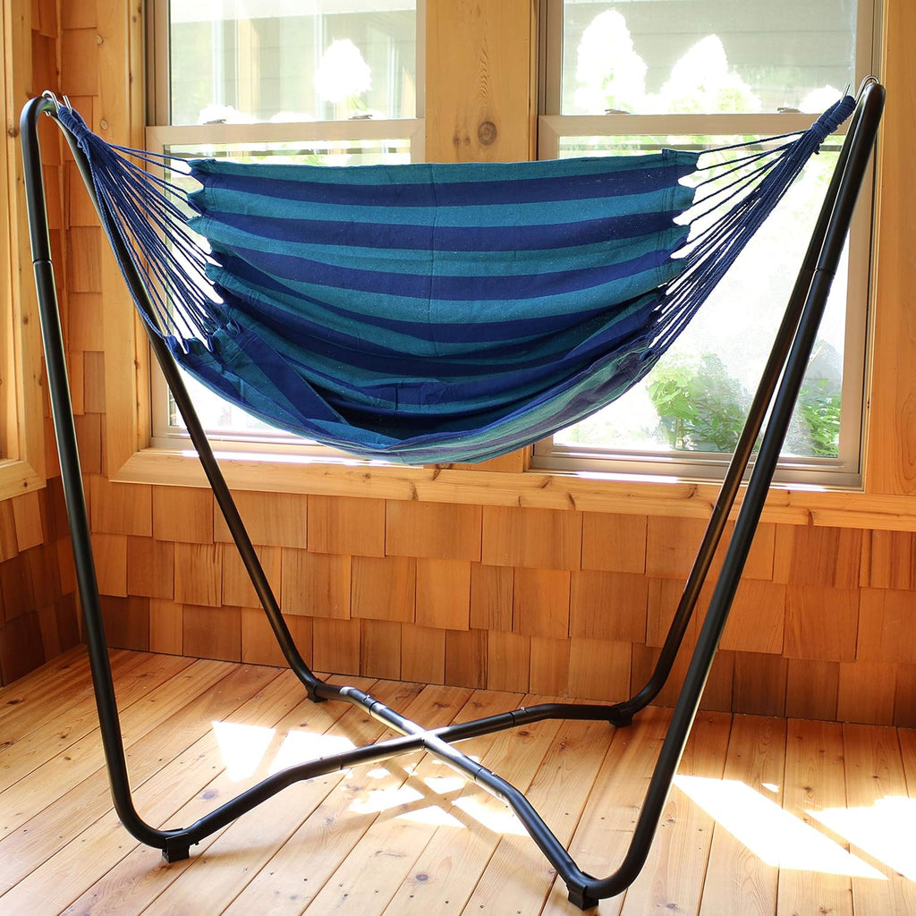 Hanging Hammock Chair with Stand, Beach Oasis | Space-Saving, Indoor or Outdoor Use, 330-Pound Capacity