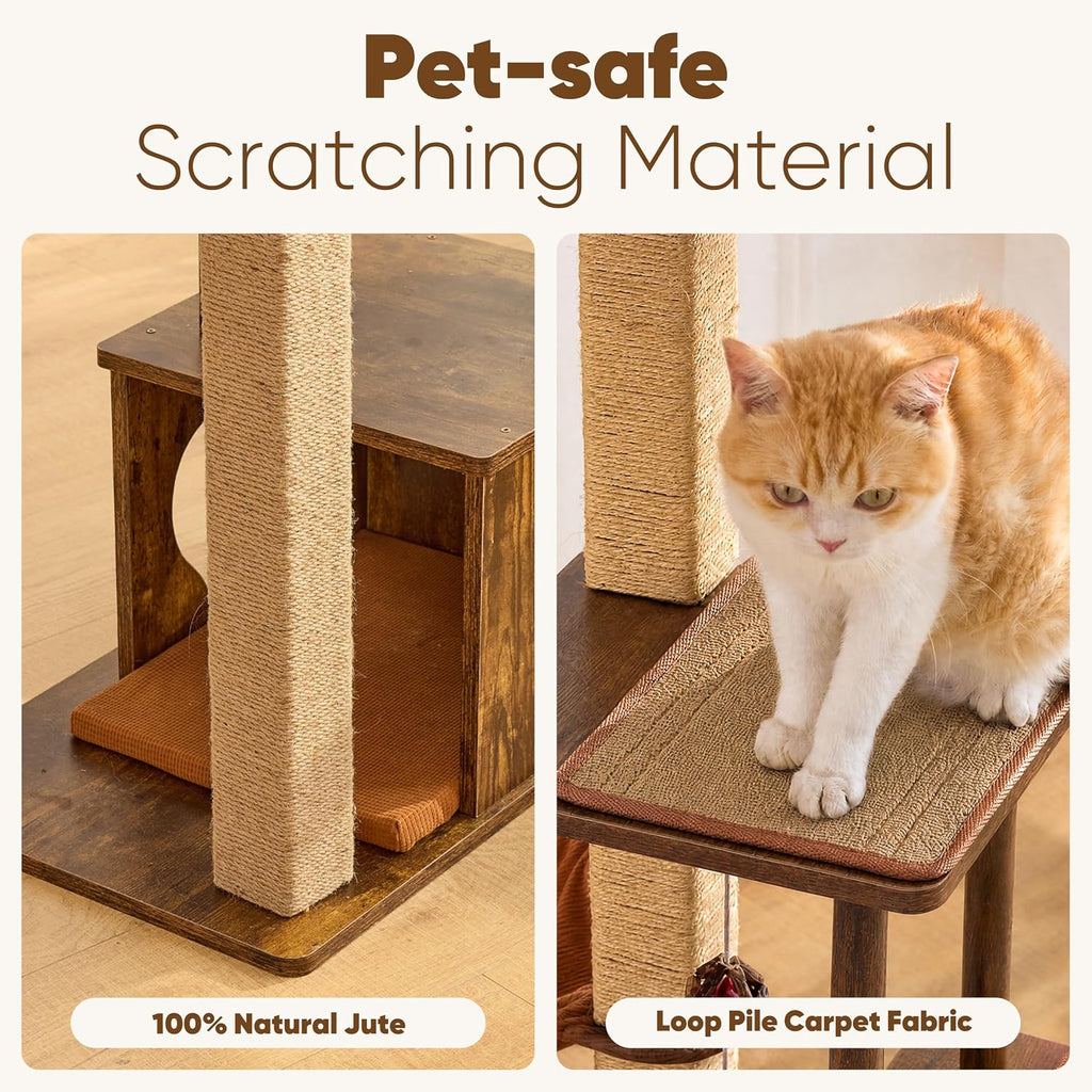 Retro-Modern Cat Tree, 4 in 1 Large Cat Tower with Hammock & Condo