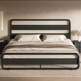 King Metal Bed Frame with Wooden Headboard and Footboard, Heavy Duty Platform Bed Frame with 10" Under-Bed Storage