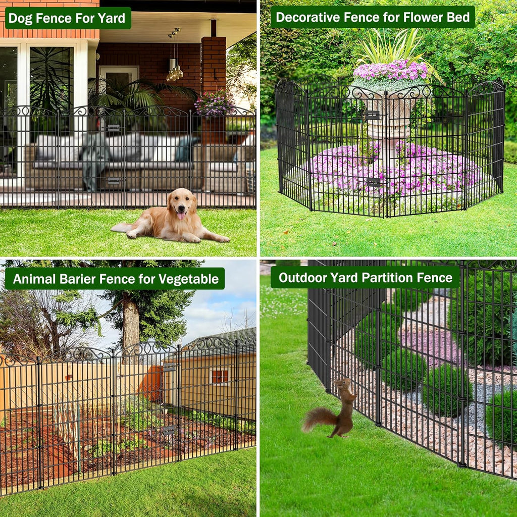 12 Panel No Dig Decorative Garden Fence with Gate - 42in H x 25.67 ft L, Tall Animal Barrier for Dogs Rabbits