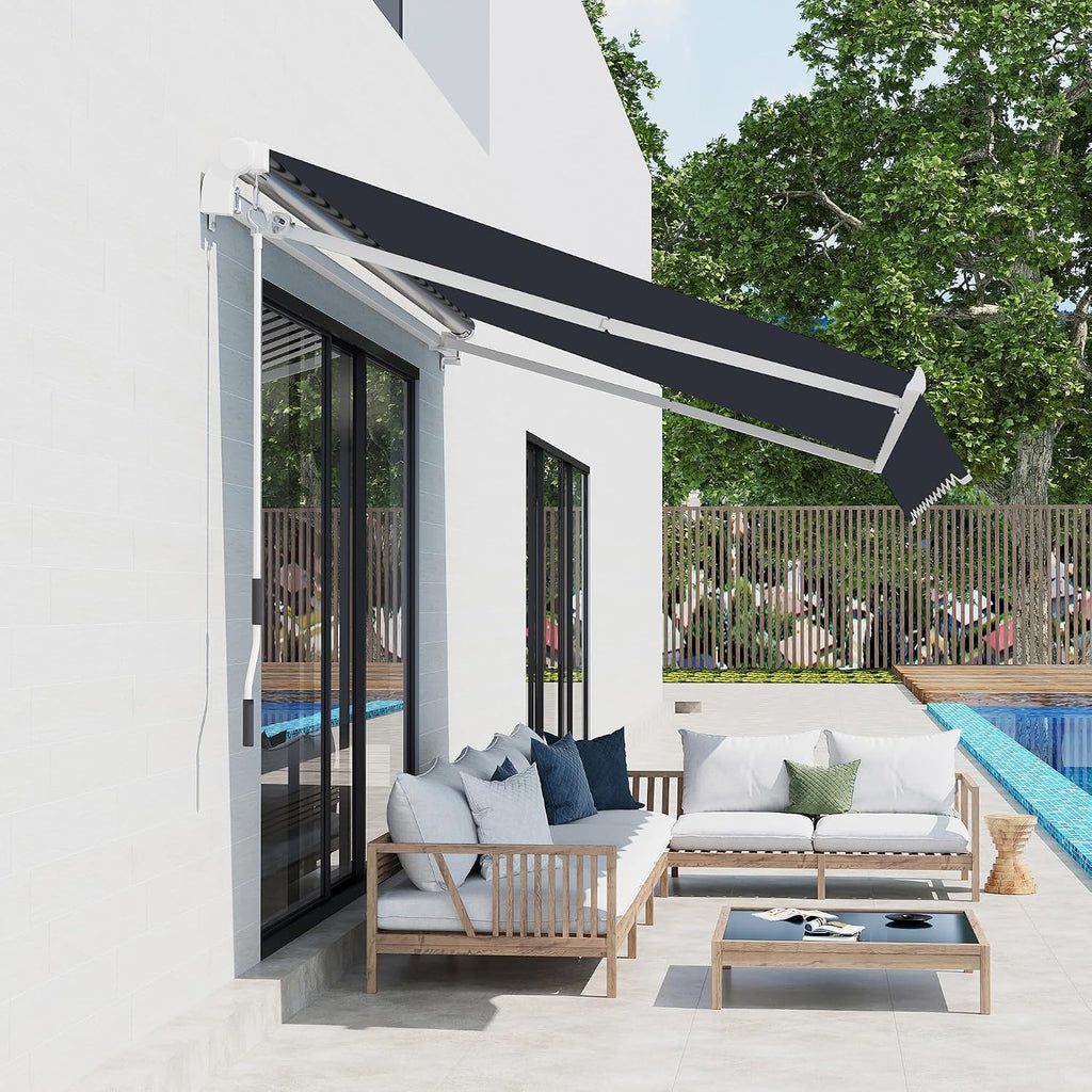 8' x 7' Patio Retractable Awning, Manual Exterior Sun Shade Deck Window Cover, Black