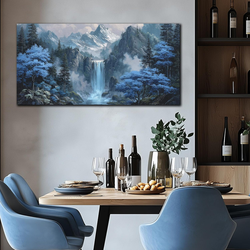 Blue Tree Forest Waterfall Wall Art Nature Landscape Canvas Print Painting Modern Home Office Living Room Decor