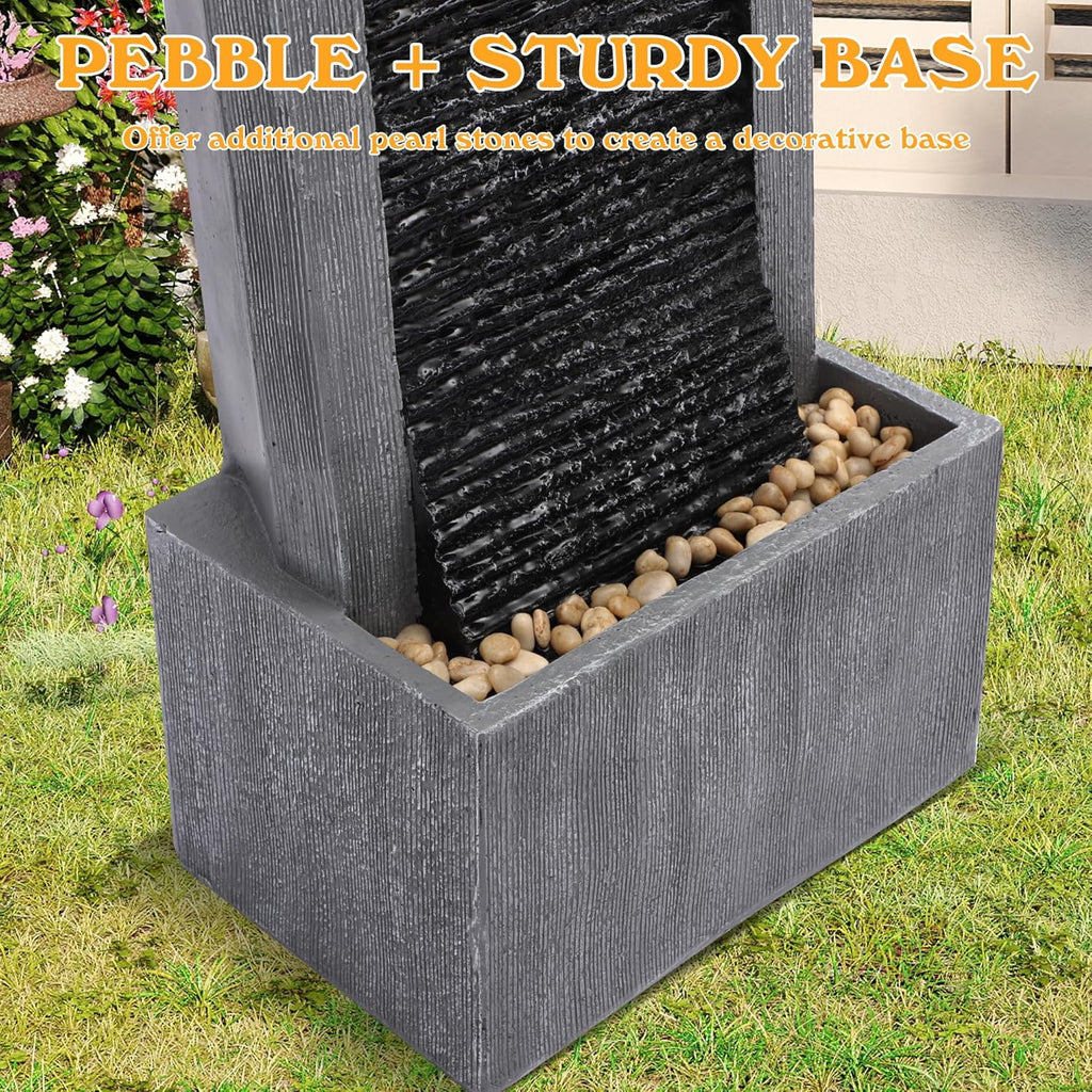 49.6" H Modern Curved Faux Slate Waterfall Fountain, Outdoor Freestanding Fountains with LED Lights and Pump
