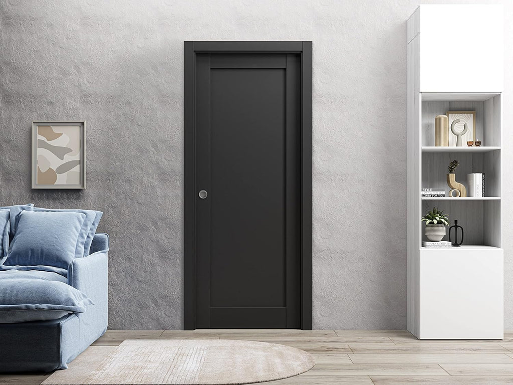 Lite Slab Barn Door Panel 30 x 84 | Quadro 4111 Matte Black | Sturdy Finished Wooden Modern Doors | 