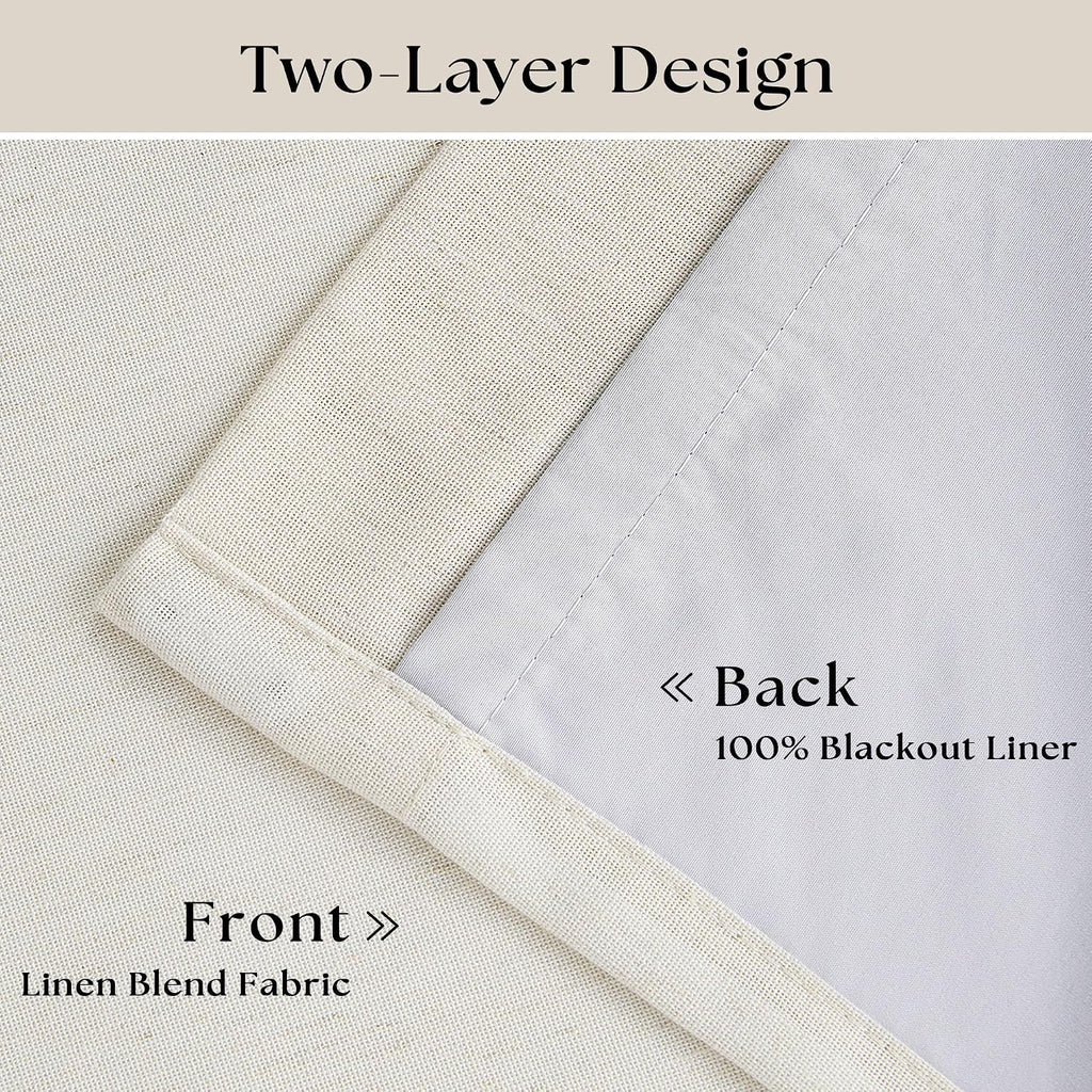 Natural 100% Blackout Pinch Pleated Linen Curtains 63 Inch Long with Liner