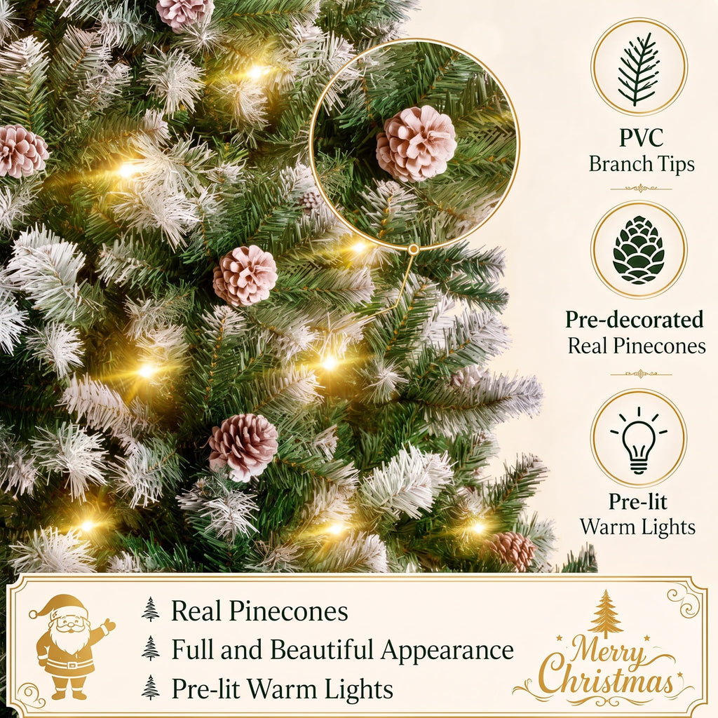 Prelit Christmas Tree 6ft with Partially Flocked Branches