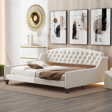Full Size Daybed, Modern Luxury Tufted Button Upholstered Full Sofa Bed Living Room, Beige