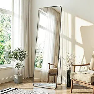 Full Length Mirror, Floor Standing Full Body Mirror, Wall Mounted, Freestanding Or Leaning, Rounded Corners Rectangle