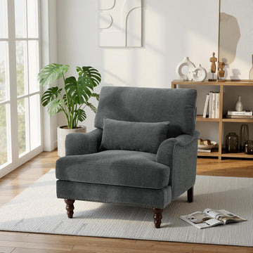 Accent Chair , Upholstered Armchair with Nailhead Trim & Solid Wood Legs, Mid Century Modern Chenille Club Chair