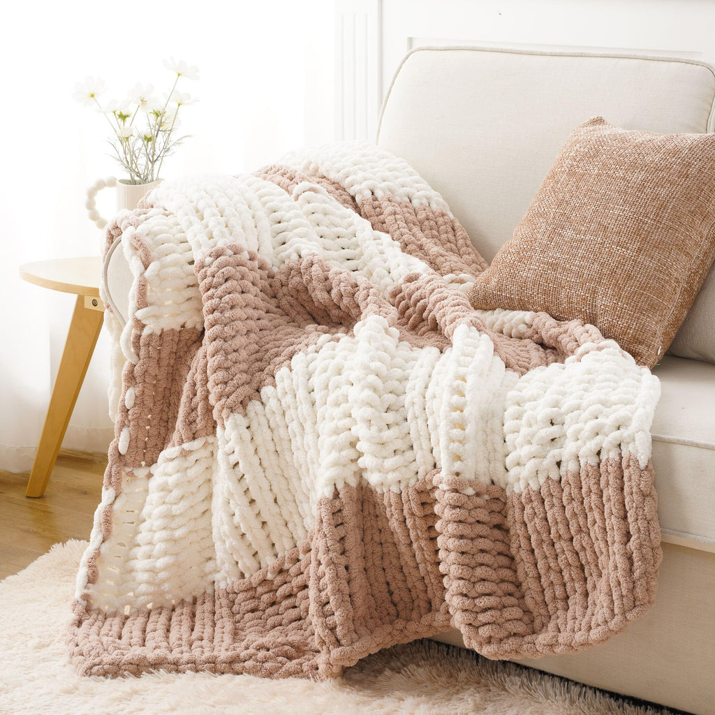 Blush White Chunky Knit Throw Blanket 50"x60"