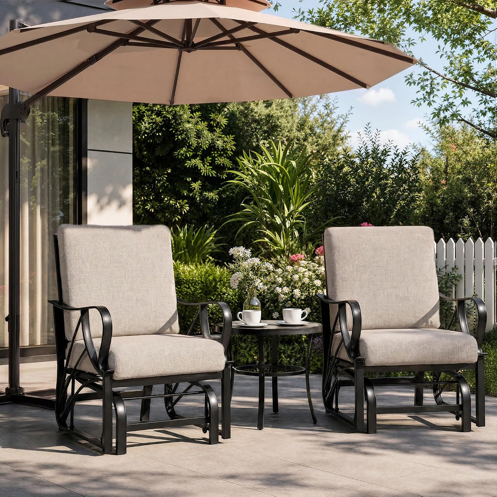 Patio Glider, Outdoor Glider Chair with Removable Cushion, Heavy Duty Metal Frame, Curved Armrest, Porch Rocking