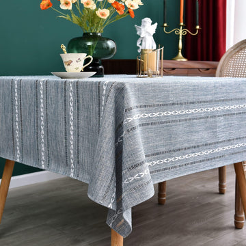 Farmhouse Embroidered 52x52 Inch Square Tablecloth Linen Texture