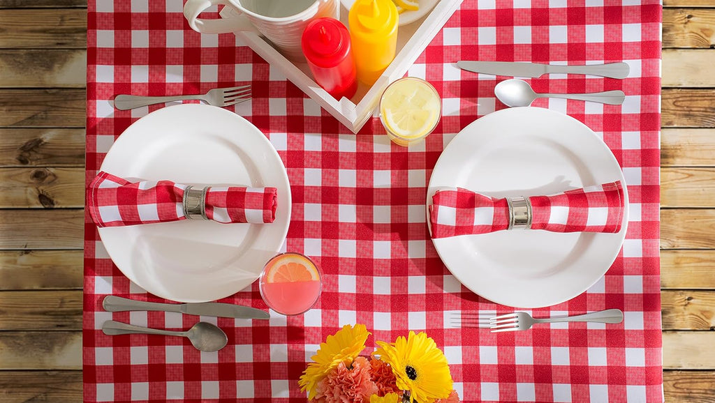 Checkered Tabletop Collection 100% Cotton, Machine Washable, Tablecloth, 60x84, Red