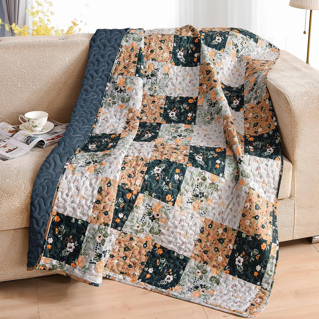 60"x 80" Boho Quilted Throw Blanket, Plaid Quilt Throw
