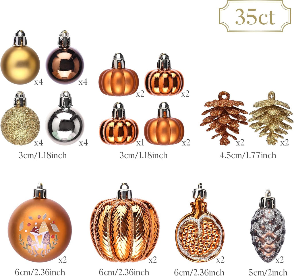Fall Ornaments Shatterproof Tree Decorations - Set of 35