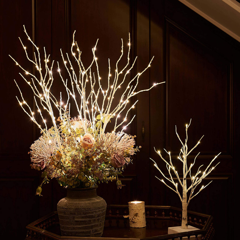 Lighted Birch Branches Plug in with Timer 30IN 150 LED Fairy Lights, White Willow Branch Lights for Christmas
