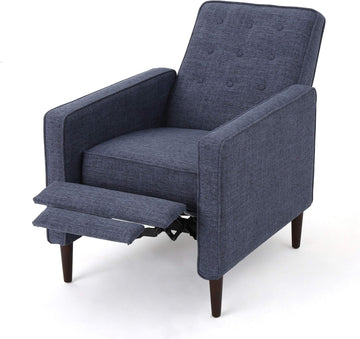Mervynn Mid-Century Modern Fabric Recliner, Dark Blue