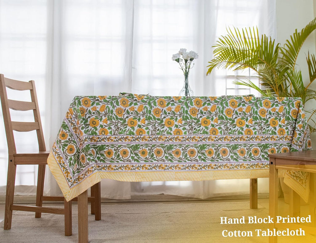 Block Print Table Cloth- 54x108 Inch Rectangle 100% Cotton Handmade Pre-Shrink, Washable for Spring,