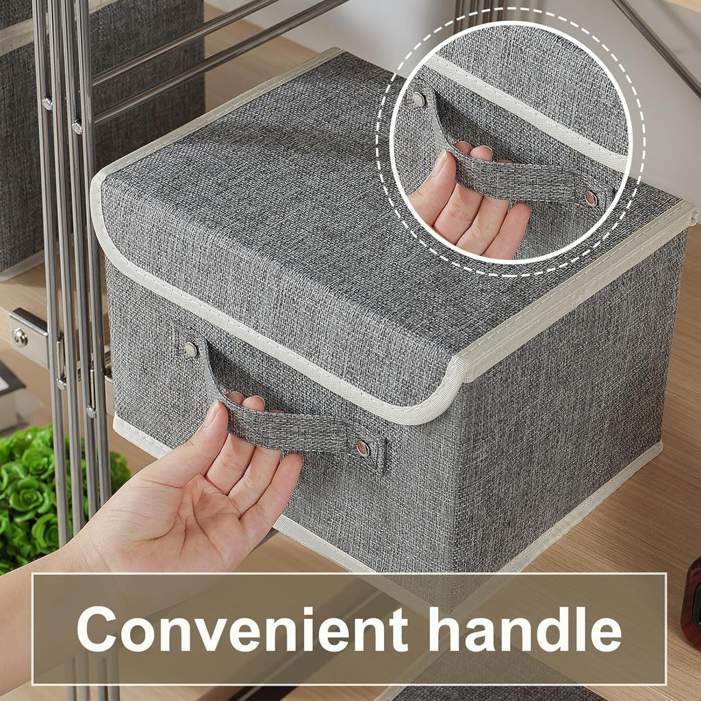 Foldable Fabric Storage Cubes with Lids,Grey 10.2x7.9x6.7in,3 Pack | Storage Bins with Handles,PP Panel Closet