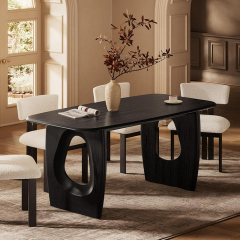 Modern Dining Table for 4-6 People,68'' Rectangle Dining Table, Kitchen Table with Pedestal Base, Dinner Table for