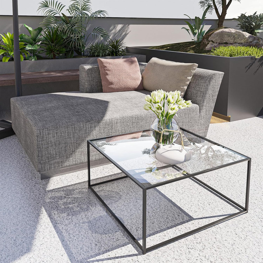 Glass Coffee Table Modern Center Table,Minimalist Coffee Table Sofa Side Tea Table,Tempered Glass-top with Sturdy