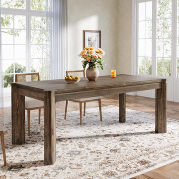 Solid Wood Dining Table for 6 People, 63" Farmhouse Kitchen Table with Heavy Duty Legs, Rectangular Dining Room
