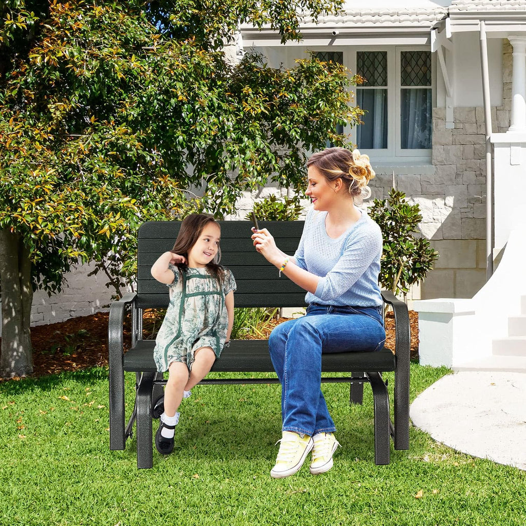 Outdoor Glider Bench, Porch Glider Loveseat Swing Bench with w/Steel Frame, 2-Seat Rocking Chair for Porch, Garden