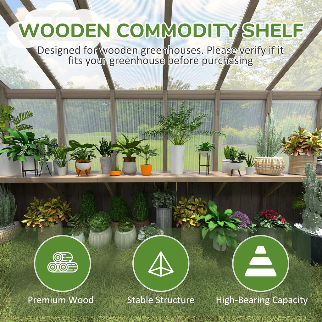 Shelf Suitable for 12FT Wood Greenhouse, 137" Wooden Storage Shelf Kit Fit Multiple Greenhouse , Horticulture