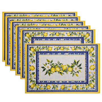 Lemon Branches Fabric Placemats,Vintage Rustic Country Table Placemats Set of 6 Cloth Place Mats, Washable