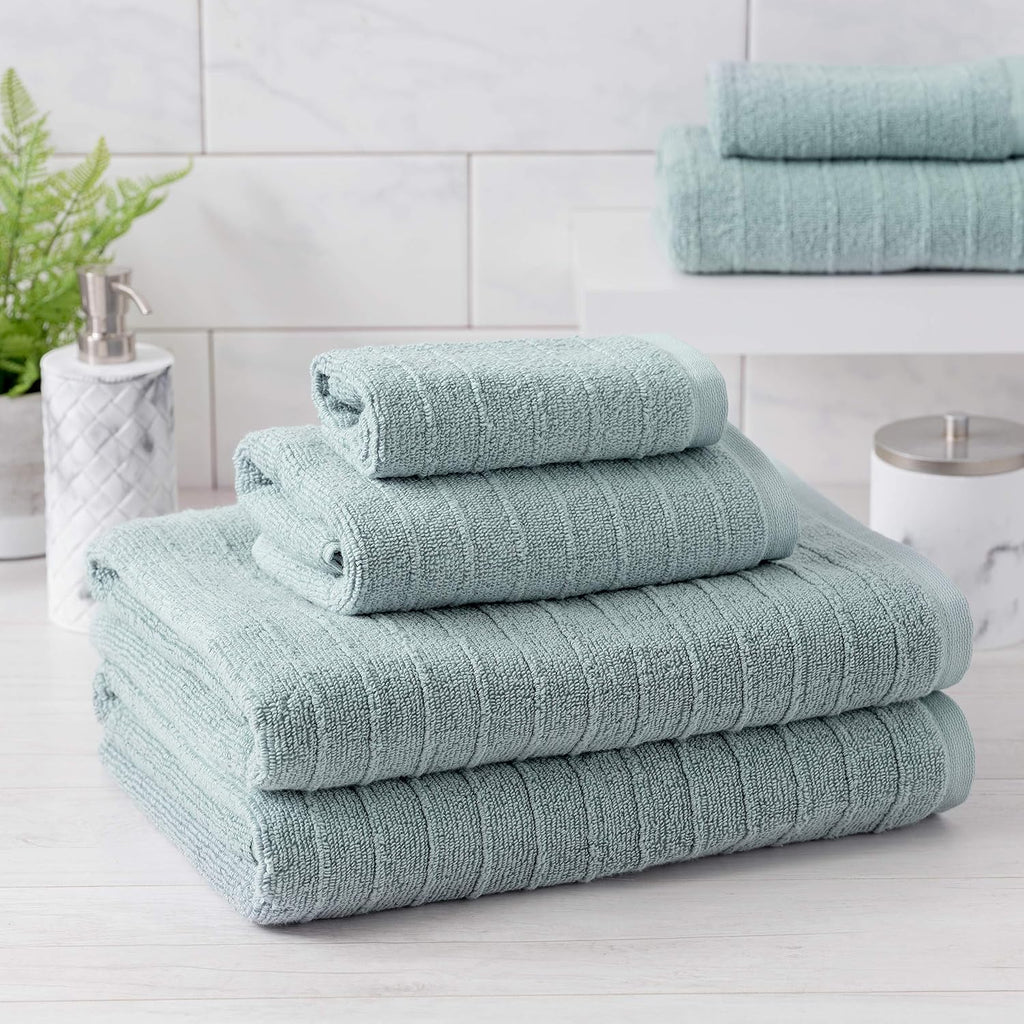 James 100% Cotton Towel Set of 6 - Textured Stripe Towels - 6 Piece Set of 2 Bath Towels, 2 Hand Towels, 2