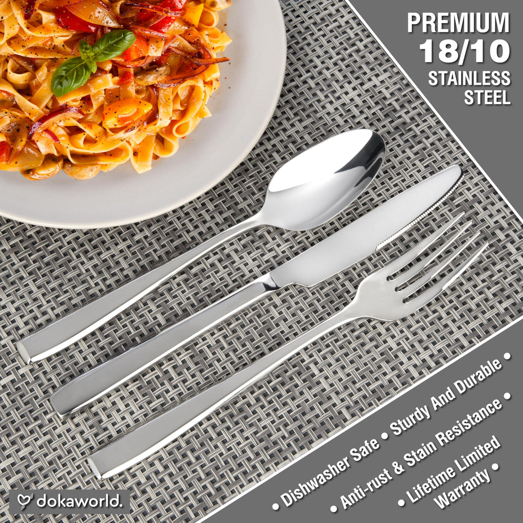 Modern Design Polished Flatware, Silverware Set for 8 persons, 40 Piece - Spoons, Forks, and Knives 18/10 Stainless